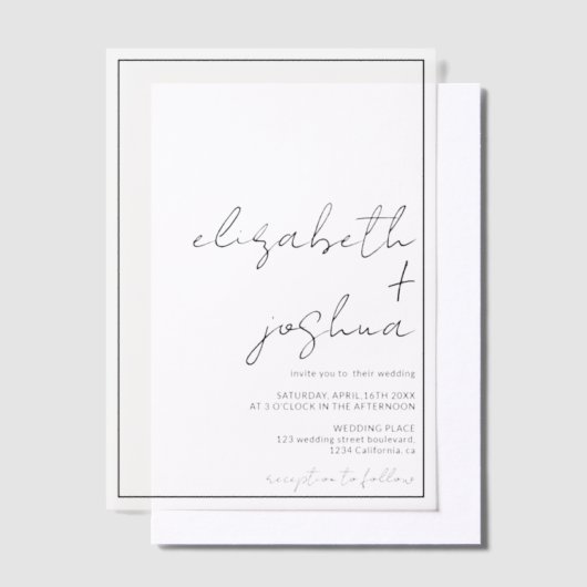 Invitations En Vélin Mariage de script noir simple et moderne (Compenser)