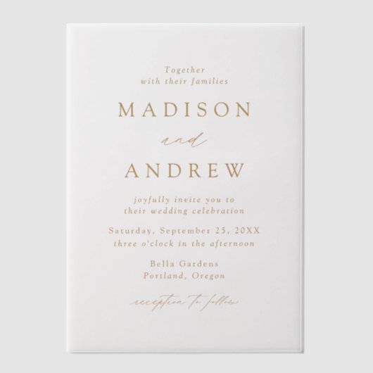 Invitations En Vélin Mariage de script or élégant moderne (Recto)