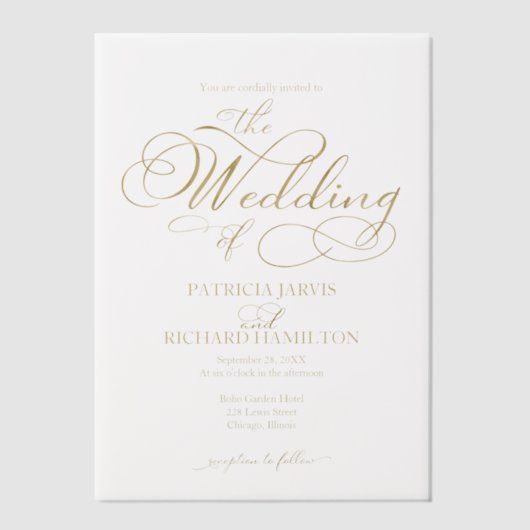 Invitations En Vélin Mariage de script or élégant moderne (Recto)