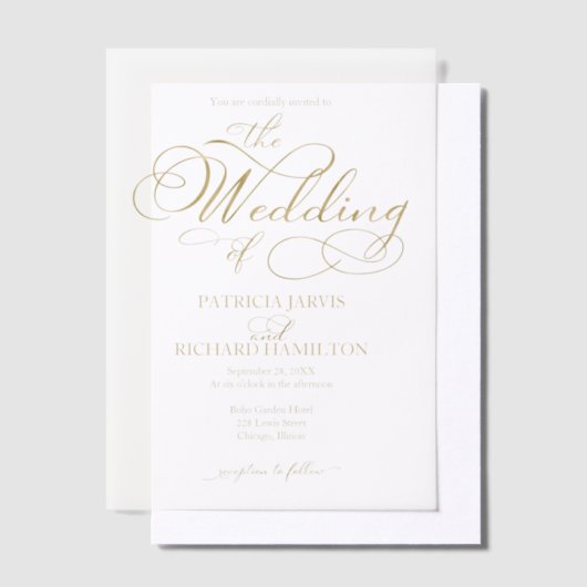 Invitations En Vélin Mariage de script or élégant moderne (Compenser)