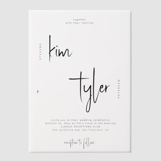 Invitations En Vélin Mariage de superposition de script moderne minimal (Recto)