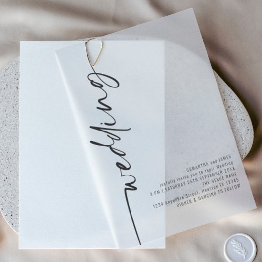 Invitations En Vélin Mariage de texte noir de calligraphie pivotée