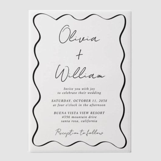 Invitations En Vélin Mariage de trame Wavy Script chic (Recto)