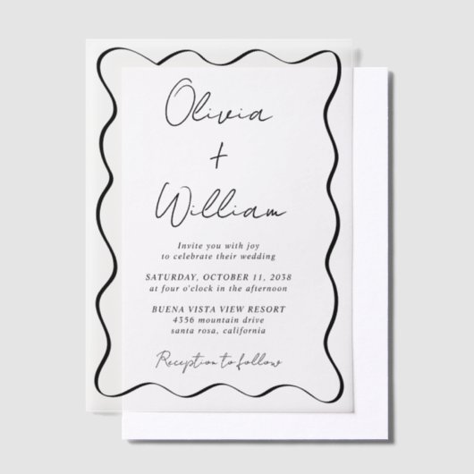Invitations En Vélin Mariage de trame Wavy Script chic (Compenser)