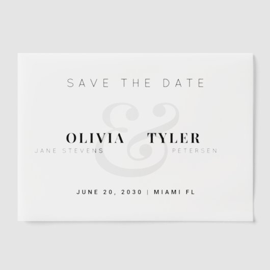 Invitations En Vélin Mariage de typographie moderne enregistrer la supe (Recto)