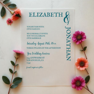 Invitations En Vélin Mariage de typographie moderne Turquoise foncé