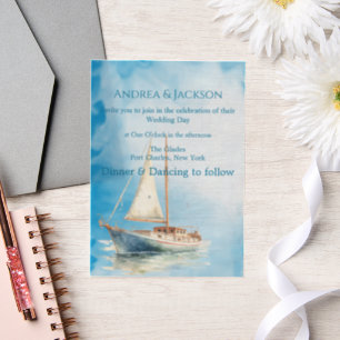 Invitations En Vélin Mariage de voilier Watercolor