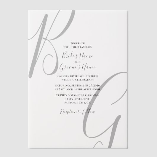 Invitations En Vélin Mariage des initiales du monogramme noir et blanc (Recto)