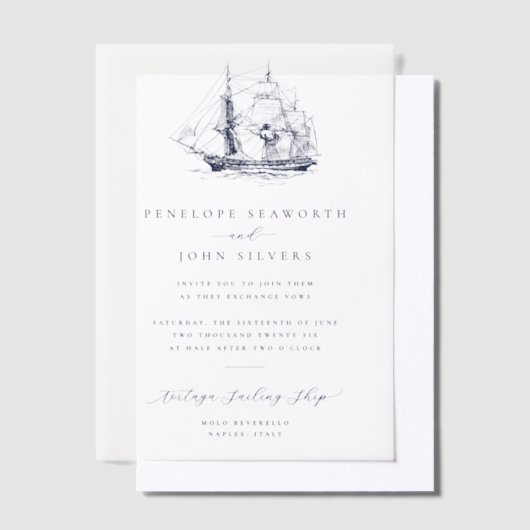 Invitations En Vélin Mariage d'illustration de navire nautique minimal  (Compenser)