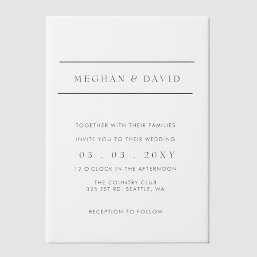 Invitations En Vélin Mariage élégant (Recto)