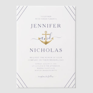 Invitations En Vélin Mariage élégant à l'ancre nautique