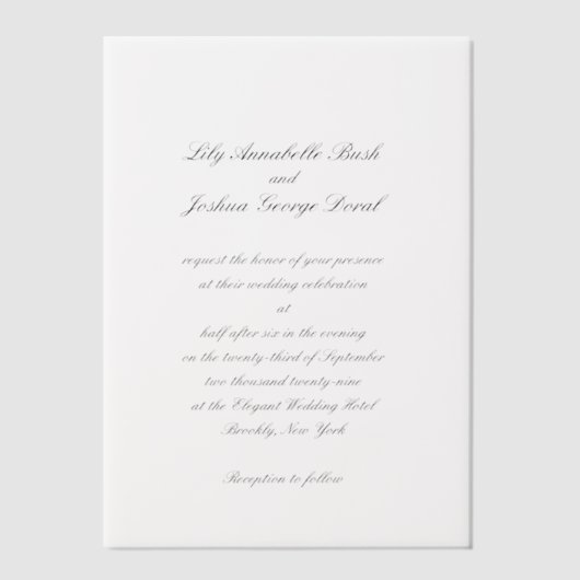 Invitations En Vélin Mariage élégant classique Lily (Recto)