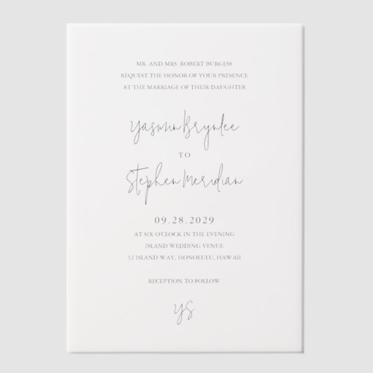 Invitations En Vélin Mariage élégant et moderne Yasmin (Recto)