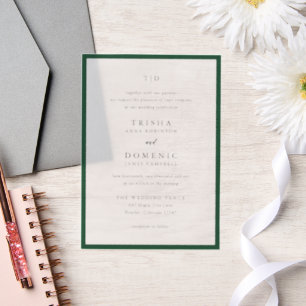Invitations En Vélin Mariage élégant moderne avec monogramme vert émera