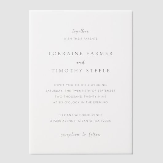 Invitations En Vélin Mariage élégant noir et blanc intemporel (Recto)