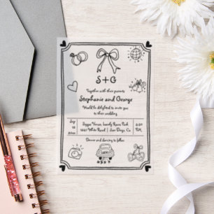 Invitations En Vélin Mariage fantaisiste gribouillé à la main