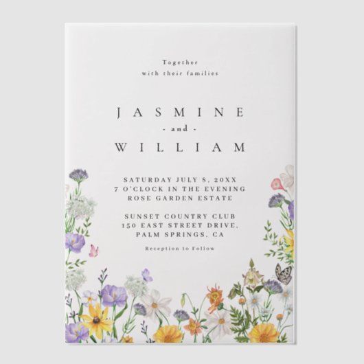 Invitations En Vélin Mariage fleur sauvage (Recto)