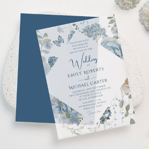 Invitations En Vélin Mariage Fleurie Aquarelle Bleu Poussiéreux Romanti