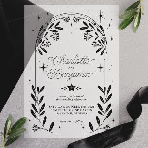Invitations En Vélin Mariage Floral Céleste Noir avec Arche