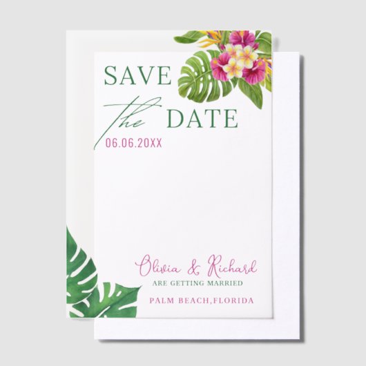 Invitations En Vélin Mariage Floral Feuille Tropical Enregistrer La Dat (Compenser)