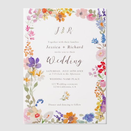 Invitations En Vélin Mariage floral Fleur sauvage romantique (Recto)