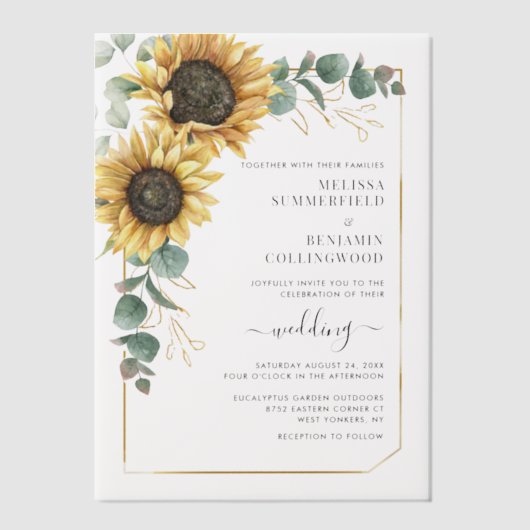 Invitations En Vélin Mariage floral moderne de tournesol Eucalyptus (Recto)