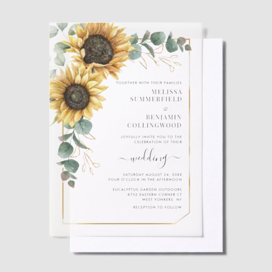 Invitations En Vélin Mariage floral moderne de tournesol Eucalyptus (Compenser)