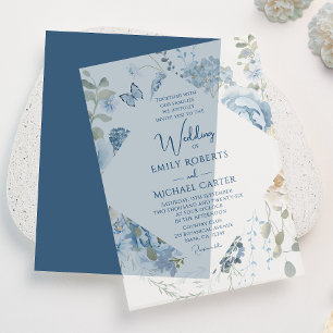 Invitations En Vélin Mariage floral romantique bleu Dusty