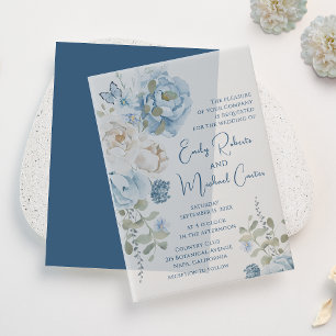 Invitations En Vélin Mariage floral romantique bleu Dusty