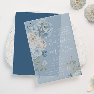 Invitations En Vélin Mariage floral romantique bleu Dusty
