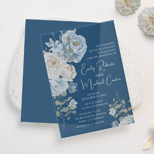Invitations En Vélin Mariage floral romantique bleu Dusty