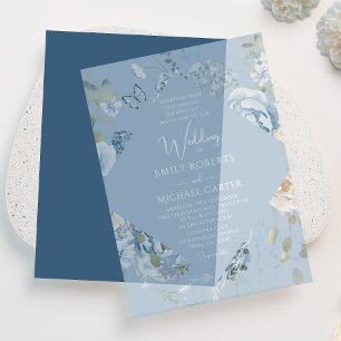 Invitations En Vélin Mariage floral romantique bleu Dusty