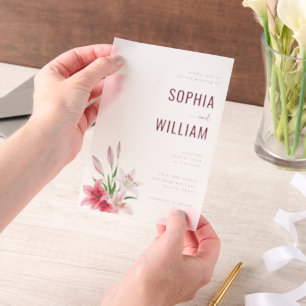 Invitations En Vélin Mariage Floral Rose Élégant
