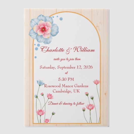 Invitations En Vélin Mariage floral rustique (Recto)