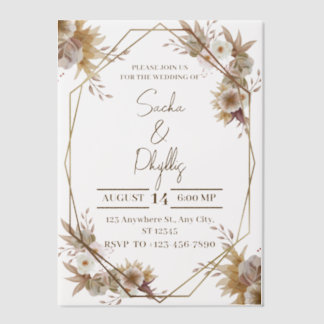 Invitations En Vélin Mariage floral rustique beige et Brown