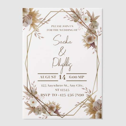 Invitations En Vélin Mariage floral rustique beige et Brown (Recto)