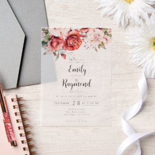 Invitations En Vélin Mariage Floral Terracotta Bourgogne Rouge