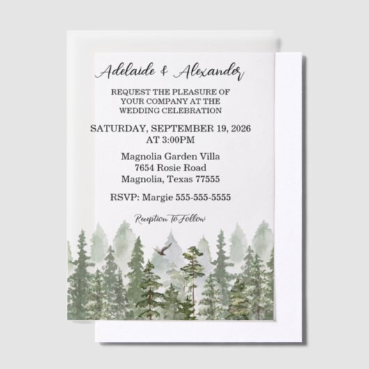 Invitations En Vélin Mariage forestier de bois vert (Compenser)