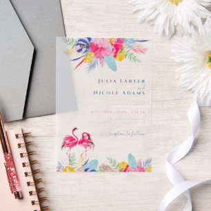 Invitations En Vélin Mariage Forêt Tropicale Sauvage Pluie Rose Bleu Ma