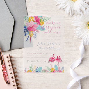 Invitations En Vélin Mariage Forêt Tropicale Sauvage Pluie Rose Bleu Ma