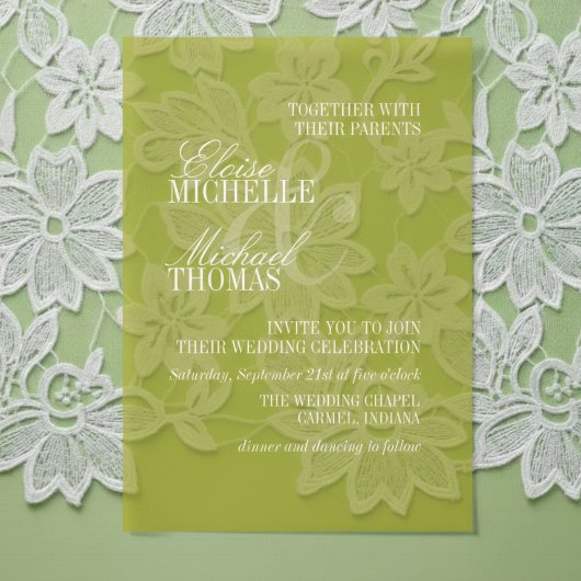 Invitations En Vélin Mariage Formel Moderne Écriture Chartreuse