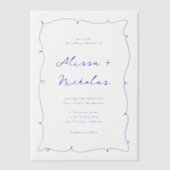 Invitations En Vélin Mariage frontalier bleu, main droite, moderne (Recto)