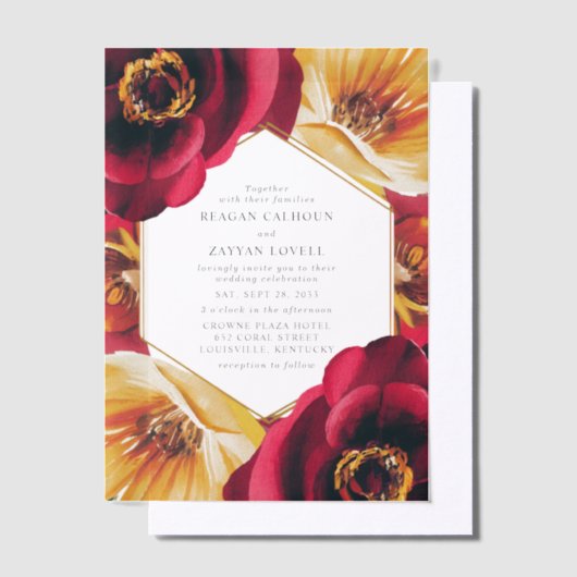 Invitations En Vélin Mariage géométrique Gras rouge et jaune (Compenser)