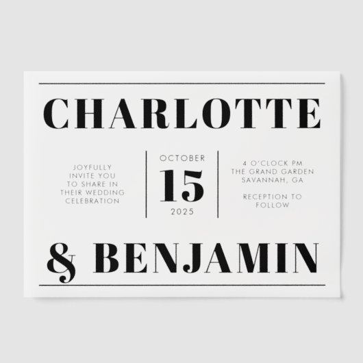 Invitations En Vélin Mariage horizontal noir gras moderne (Recto)