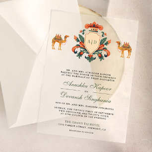 Invitations En Vélin Mariage indien hindou Royal Camel Crest vintage