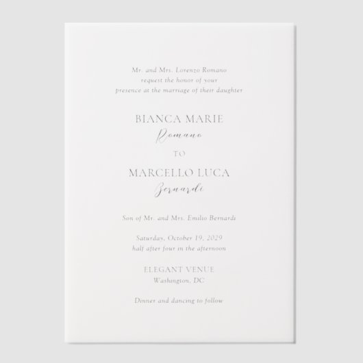 Invitations En Vélin Mariage intemporel noir et blanc classique (Recto)