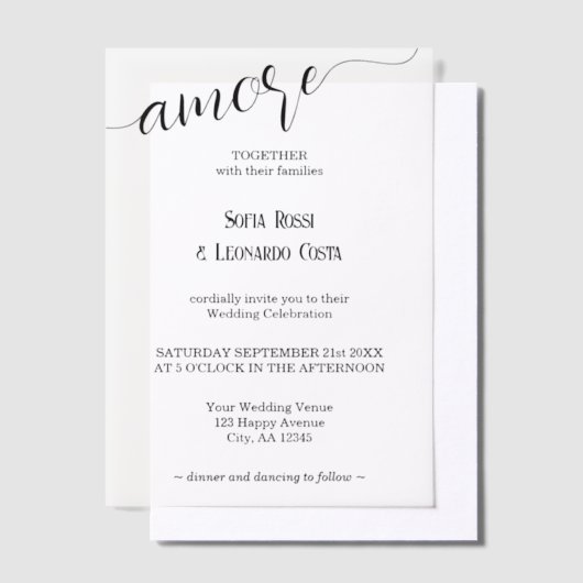Invitations En Vélin Mariage italien élégant Amore Script (Compenser)