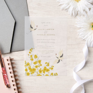 Invitations En Vélin Mariage Mandala Fleurs de Lotus Oiseaux Cygne Chuc
