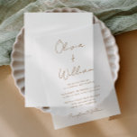 Invitations En Vélin Mariage minimaliste Chic Gold Script<br><div class="desc">Faire-part de mariage de velours chic avec une ambiance minimaliste avec les noms de la mariée et du marié dans un script de calligraphie or et vos détails mariages dans le lettrage or moderne. Ajustez la taille de la police de script dans l'outil de conception pour des noms plus longs...</div>