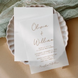 Invitations En Vélin Mariage minimaliste Chic Gold Script
